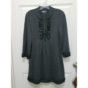 Apricot NWOT Gray 3/4 sSleeve Ruffled Trims & Cuffs Draw String Front Sz S Tunic